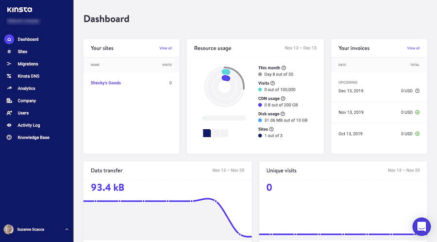 Het MyKinsta dashboard voor gebruikers